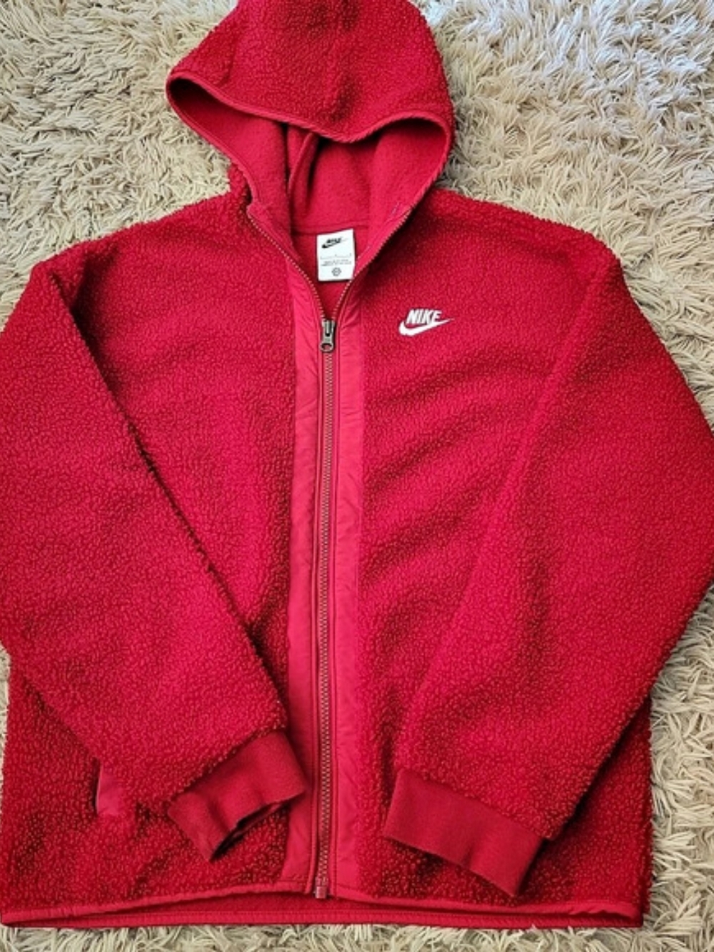 Nike Swoosh Sherpa Full-Zip Hoodie Red Fleece Jacket Large